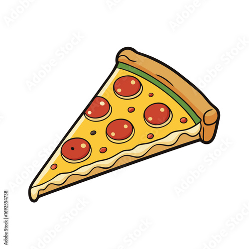Delicious deep dish pizza slice with a thick golden crust and abundant toppings illustration