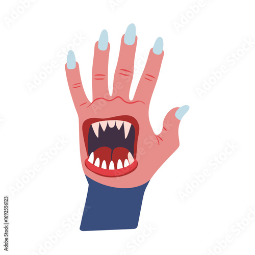 Vector art of hand with a mouth and teeth