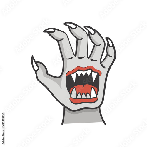 Vector art of a grey hand with a mouth and teeth