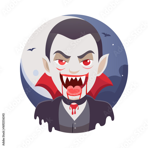 Vector art of a cartoon vampire with blood dripping from his mouth