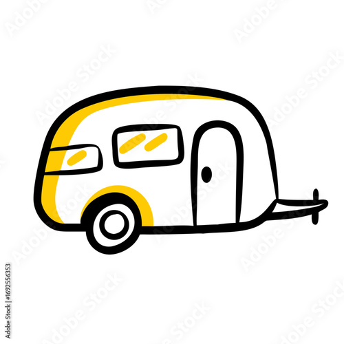 Camper Van Trailer hand drawing icon for web and graphic design