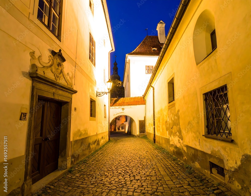 Fototapeta premium Old European alleyway at night