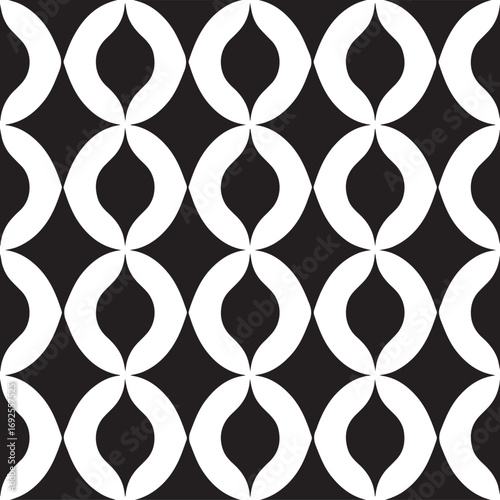 Retro Mod Black and White Geometric Pattern with Repeating Ovals