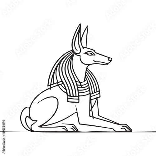 Simple black line art drawing of a ancient egypt gods in a minimalist style on a white background.