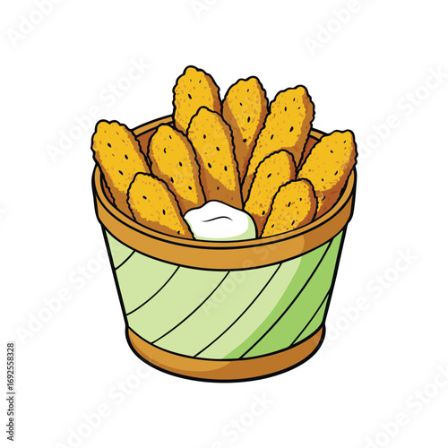 Crispy fried pickles served in a wicker basket with creamy ranch dip on a clean white background