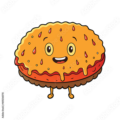 Crispy golden hash brown patty artfully drizzled with savory sauce on a clean white background