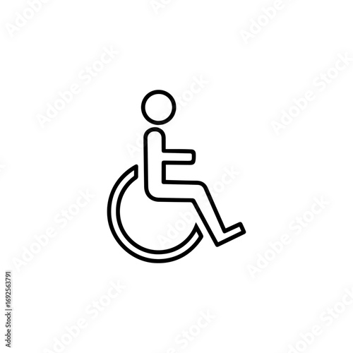 A simplified line drawing of a person in a wheelchair