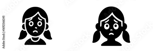 Sad female character with pigtails expressing anxiety and fear, a concept for emotional stress, depression, and mental health challenges