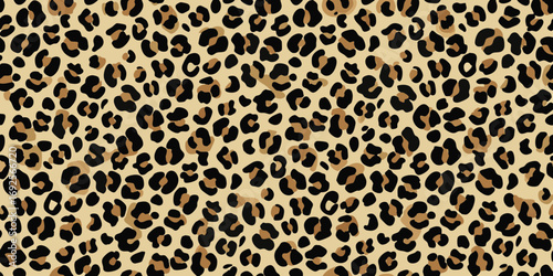 Seamless leopard print pattern with black and tan spots on a beige background