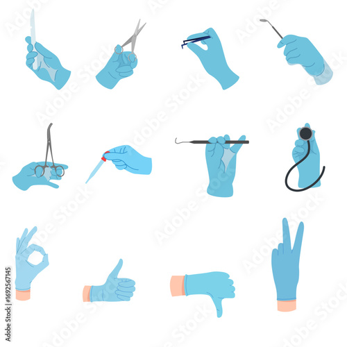 Medical Procedure Illustrations with Blue Gloves