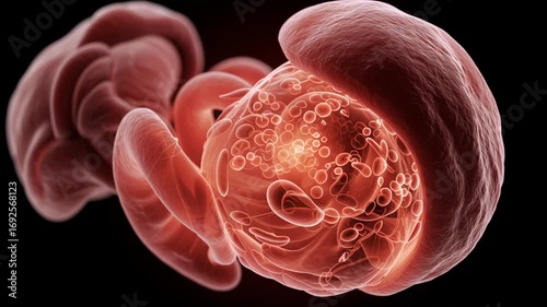 Vitro Fertilization concept ,Embryo development early gestation showing cell and vesicle fluid dynamics, gestation sac and early
