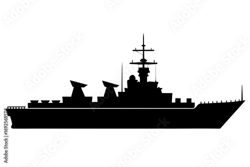 Silhouette of a modern warship
