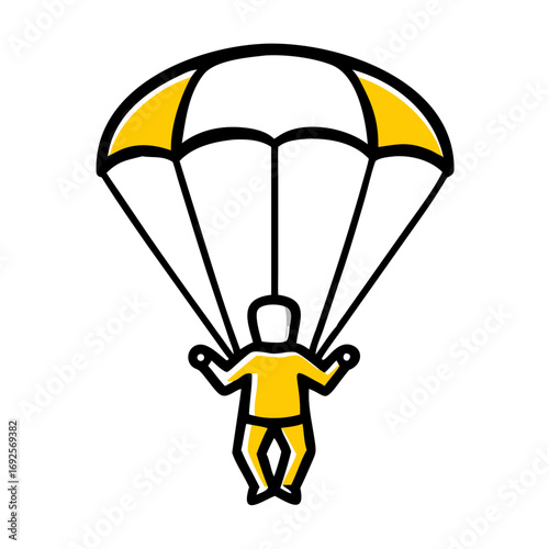 Paratrooper with Parachute Gear hand drawing icon for web and graphic design