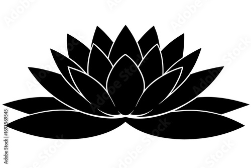 Black silhouette of a lotus flower with many petals