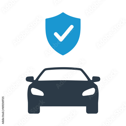 Car Insurance Protection Icon with Shield and Security Checkmark Vector Illustration