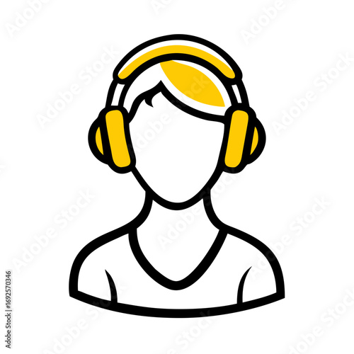 Podcast Listener Wearing Headphones hand drawing icon for web and graphic design