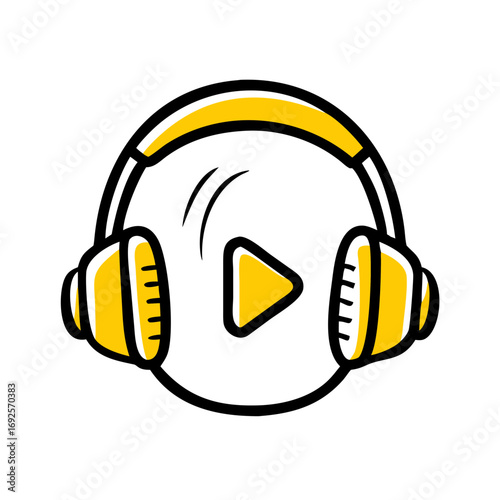 Podcast Play Button with Headphones hand drawing icon for web and graphic design