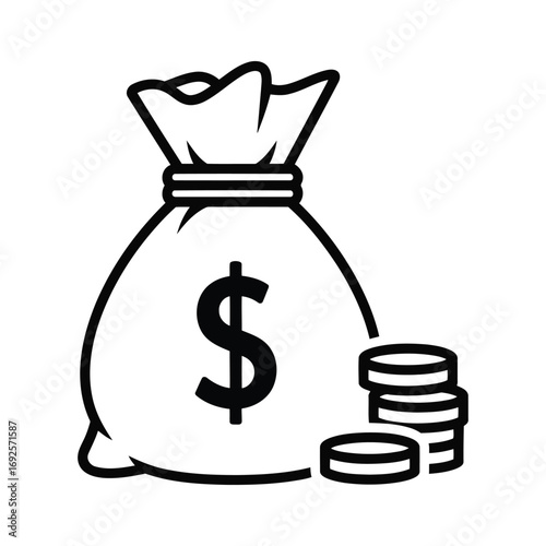 Money bag with dollar sign and coins vector illustration for finance business and banking concept