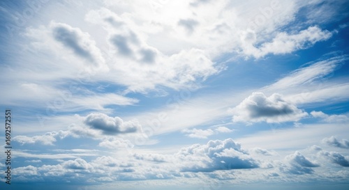Dramatic blue sky with fluffy white clouds creating a beautiful and dynamic skyscape on a sunny day with a sense of freedom and wonder