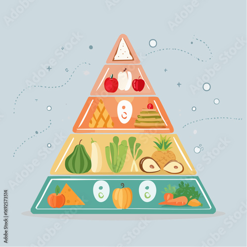 Colorful Food Pyramid Flat Vector Illustration Achieving Nutritional Balance