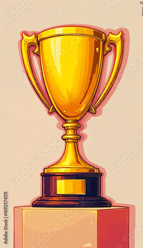 A stylized golden trophy cup gleams, radiating victory and achievement on a simple pastel