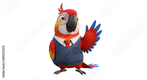 Red Macaw Parrot Wearing Suit Jacket.