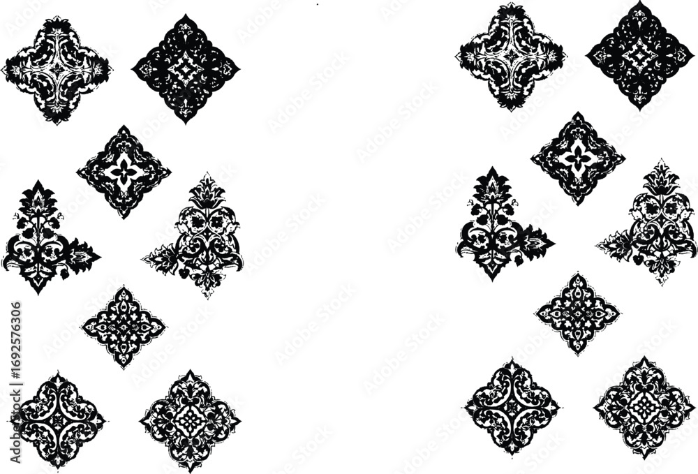 Fototapeta premium I see the image you uploaded — it contains two groups of decorative, symmetrical patterns arranged in diamond-like shapes.