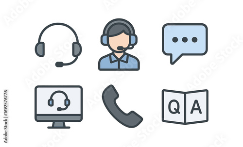 Support center icons: modern flat design for customer service and communication tools