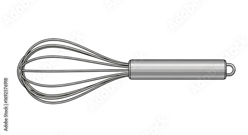 Stylized Silver Balloon Whisk Vector Illustration with Black Outlines on White Background Essential Kitchen Tool.