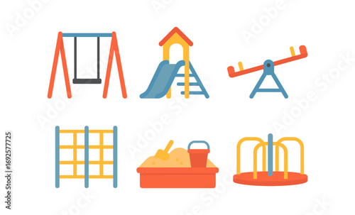 Glowing playground equipment icons in neon style