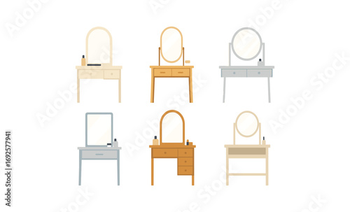 Elegant vanity tables with mirrors in gradient lighting set