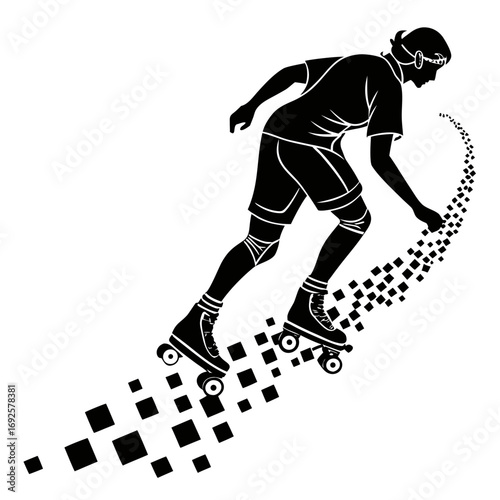 Roller skater trails pixels abstract digital art motion vector