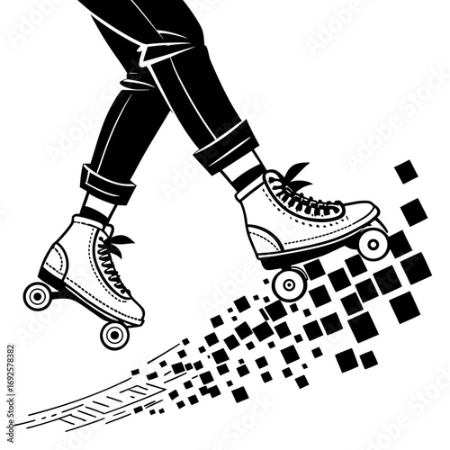 Roller skates transform into pixelated digital trail vector