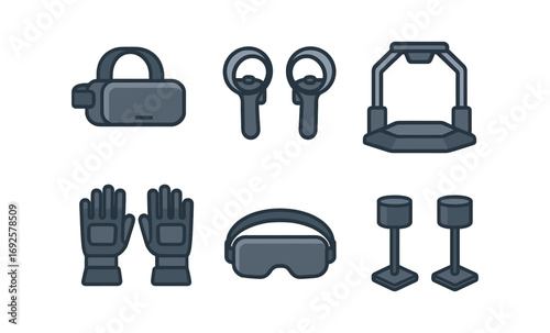 Futuristic virtual reality gadgets set in modern outline design