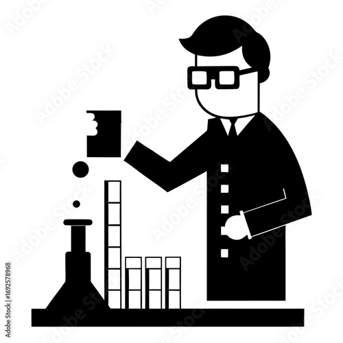 Scientist mixing pixel blocks in test tube laboratory vector