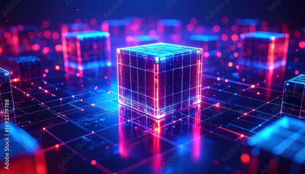 Obraz premium Abstract glowing cubes with interconnected network