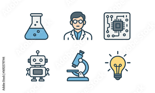 Sophisticated science and technology icons in modern flat style