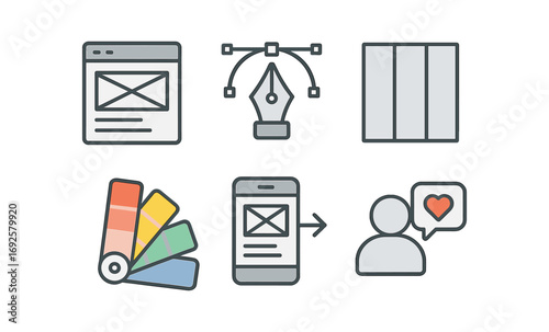 Modern user interface elements with gradient and line art design
