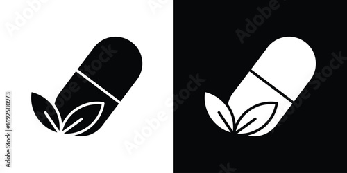 Herbal capsule icon logo. simple graphic symbols