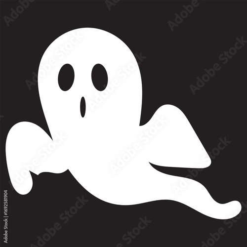 Cute ghost icon for Halloween design.Simple black and white ghost illustration with a happy face, perfect for Halloween decorations, party invitations, or seasonal design projects.