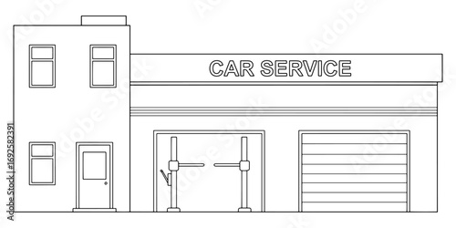 Car service building graphic black white sketch isolated illustration vector
