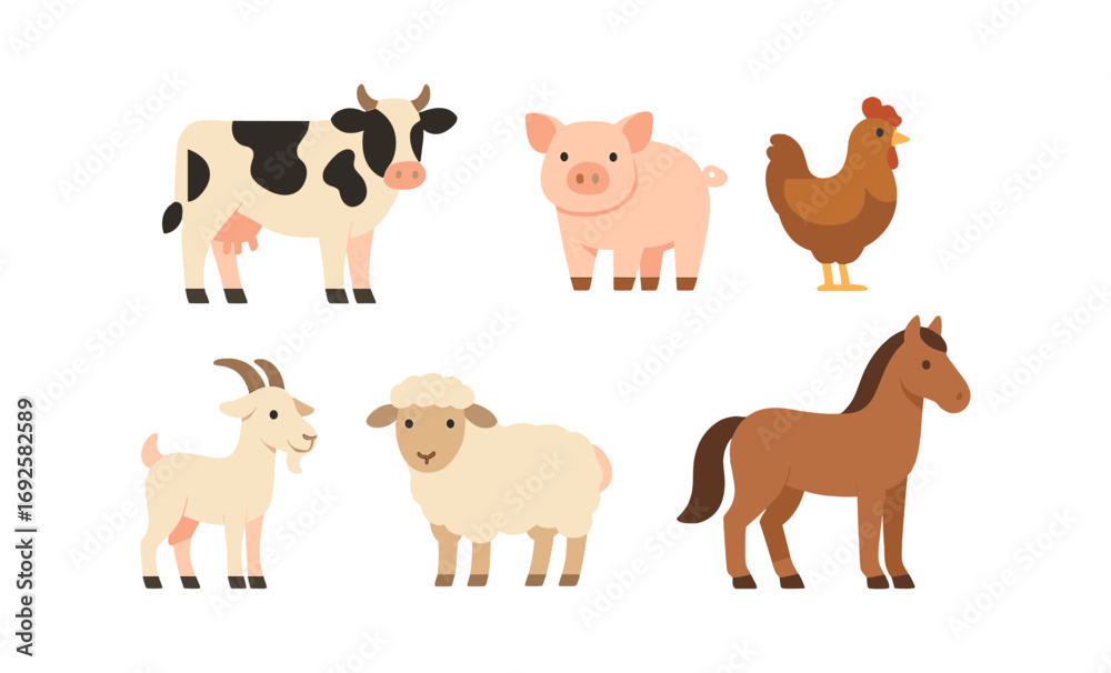 Obraz premium Cute farm animals with soft glow effect on dark background