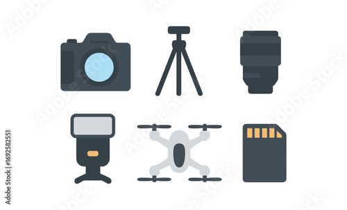 Photography and videography essentials set in modern flat design