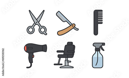 Barber shop icons: modern gradient style hairdressing tools collection