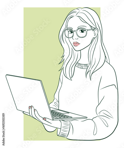 PCを持って作業する女性02
