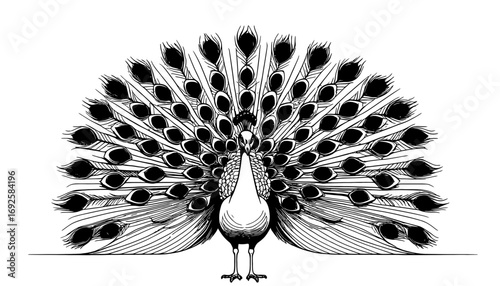 Stunning peacock displaying vibrant feathers in full glory, perfect for elegant design projects, adding a touch of natural beauty and sophisticated flair