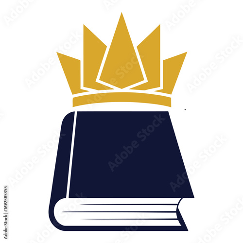 Dark blue book with a golden crown on top Keywords: book, crown, royalty, king, queen, knowledge, wisdom, education, learning