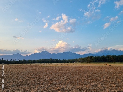 View at alps mountains in Sencur village, Slovenia