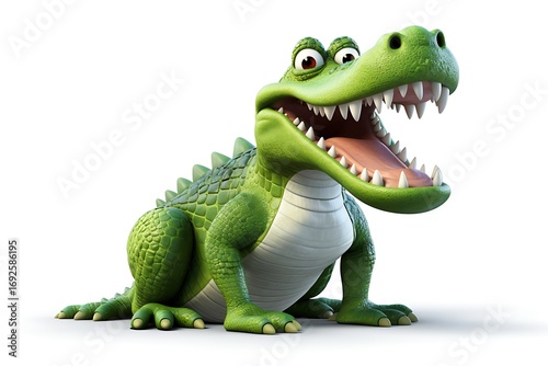 Playful cartoon crocodile character with exaggerated features, smiling against a plain background