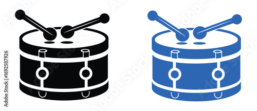 Snare drum silhouette, percussion instrument icon, black and blue  drum graphic, snare drum silhouette vector, white background
